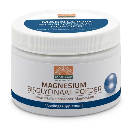 Mattisson Magnesium bisglycinaat poeder 11% elem magnesium (200 Gram)