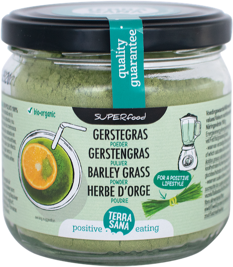 Gerstegras poeder in glas