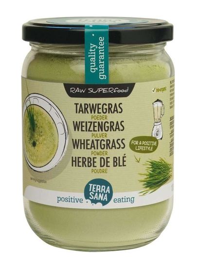 Terrasana Raw tarwegras poeder in glas bio (130 Gram)