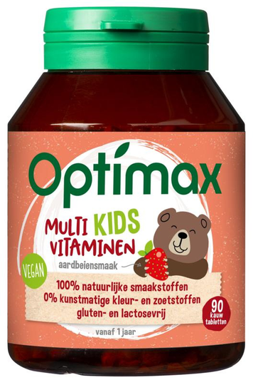 Optimax Kinder multi aardbei (90 Kauwtabletten)