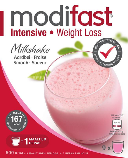 Modifast Intensive milkshake aardbei 8 zakjes (440 Gram)