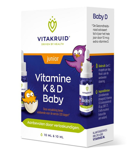 Vitakruid Vitamine K & D baby druppels 10ml (20 Milliliter)