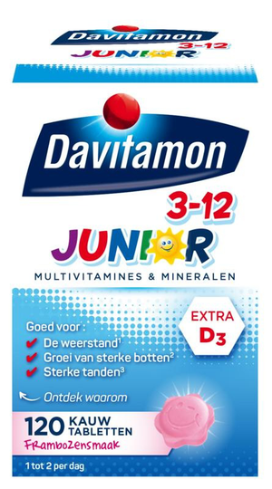 Davitamon Junior 3+ framboos (120 Kauwtabletten)