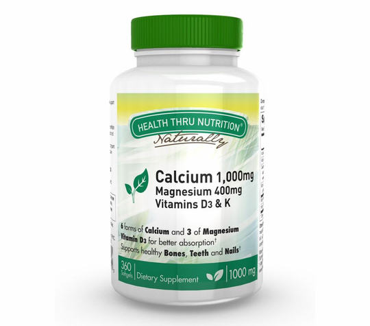 Calcium 1000 mg and Magnesium 400 mg with 100iu D3 & K (360 Softgels) - Health Thru Nutrition