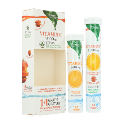 Power of Nature Vitamin C 1000 mg Appelsmaak + Vitamin C 500 mg | 24 + 20 bruistabletten PROMO