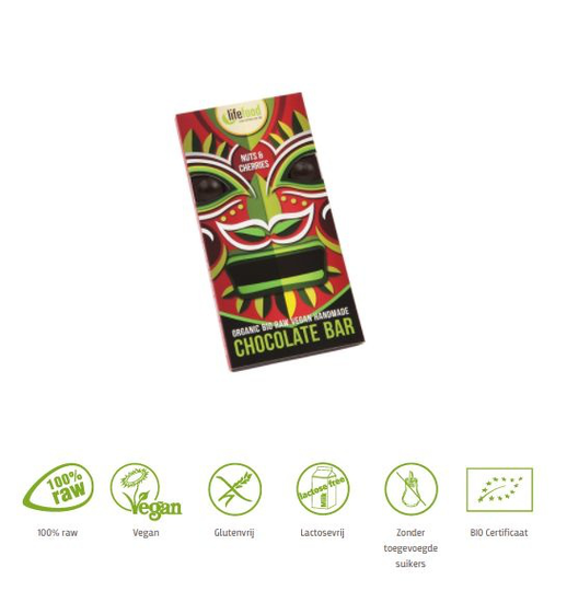 Lifefood Rauwe chocolade kersen & noten bio (70 Gram)