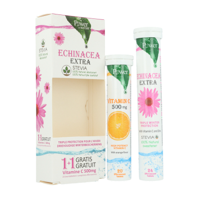 Power of Nature Echinacea Extra + Vitamin C 500 mg | 24 + 20 bruistabletten PROMO