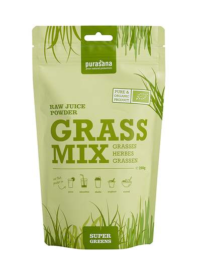 Purasana Grassenmix sappoeder/poudre jus herbes mix bio (200 Gram)