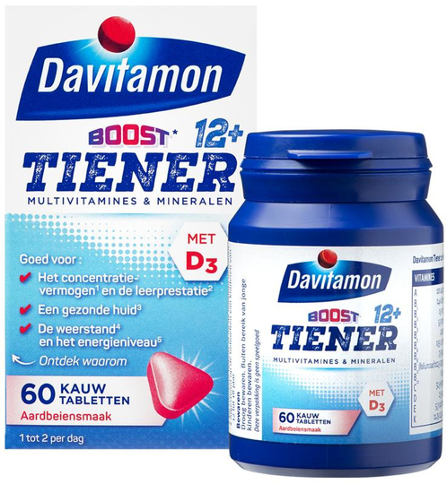 Davitamon Tiener boost 12+ aardbei (60 Tabletten)