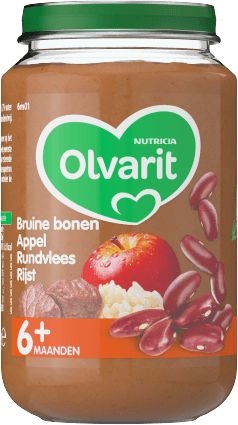 Olvarit Bruine bonen appel rundvlees rijst 6M01 (200 Gram)