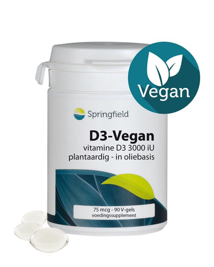 Springfield D3-Vegan-75 vitamine D3 75 mcg (90 Vegetarische capsules)