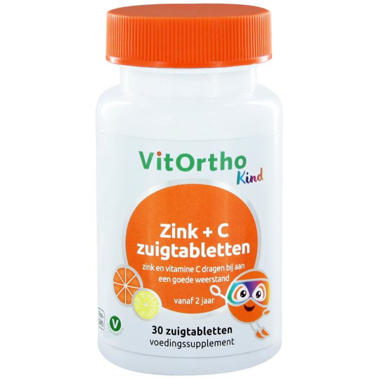 VitOrtho Zink + C kind zuigtabl (30 zuigtabl)