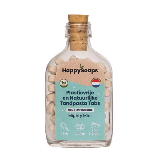 HappySoaps - 100% plasticvrije cosmetica Tandpasta Tabletten - Zonder Fluoride - Mighty Mint