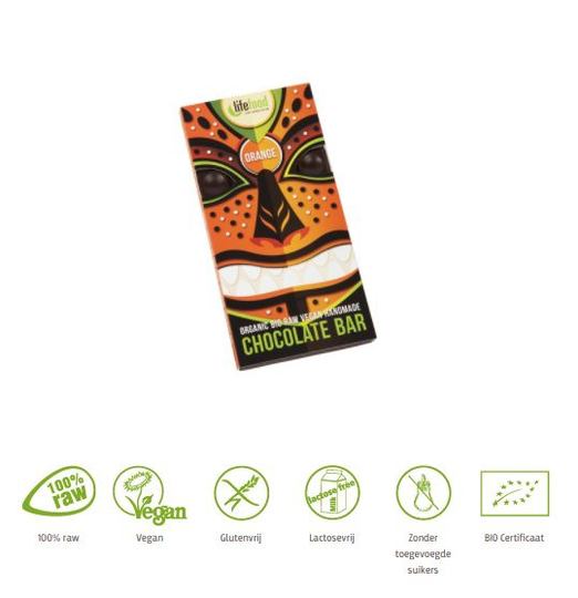 Lifefood Rauwe chocolade sinaasappel bio (70 Gram)