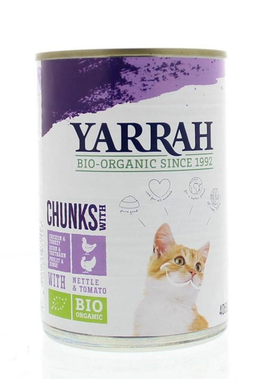 Yarrah Kat kip kalkoen in saus bio (405 Gram)