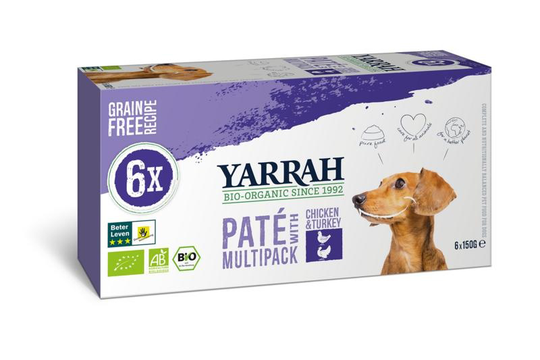 Yarrah Hondenvoer multipack pate kip en kalkoen bio (150 Gram)
